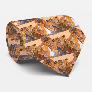 Beautiful Art Nouveau Women with Irises and Roses Tie