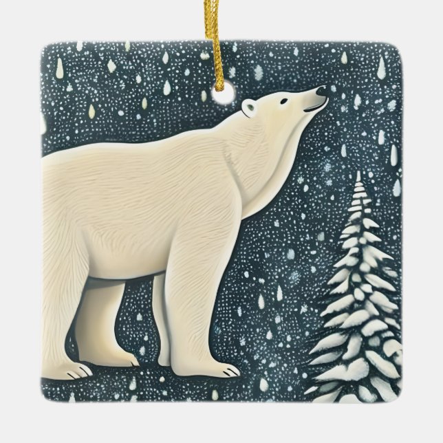 Beautiful Artic Polar Bear Ceramic Ornament (Front)