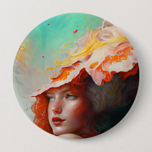 Beautiful Artistic Abstract Red Haired Ginger Girl 10 Cm Round Badge
