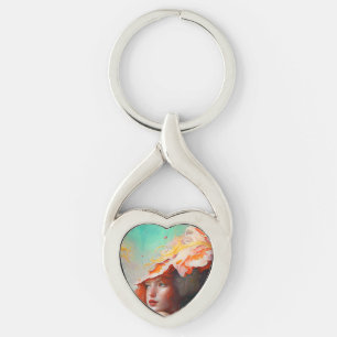 Beautiful Artistic Abstract Red Haired Ginger Girl Key Ring