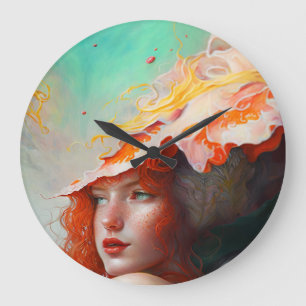 Beautiful Artistic Abstract Red Haired Ginger Girl Large Clock