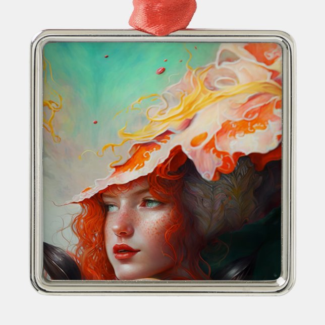 Beautiful Artistic Abstract Red Haired Ginger Girl Metal Tree Decoration (Front)