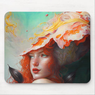 Beautiful Artistic Abstract Red Haired Ginger Girl Mouse Mat