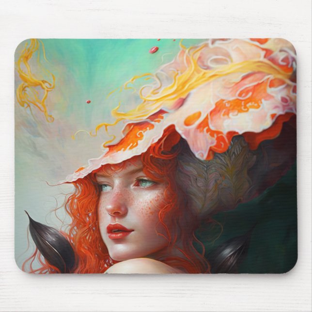 Beautiful Artistic Abstract Red Haired Ginger Girl Mouse Mat (Front)