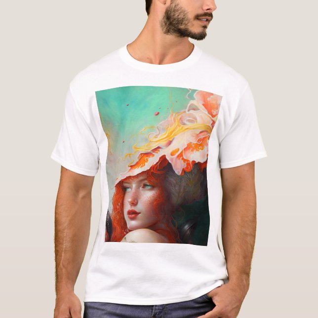 Beautiful Artistic Abstract Red Haired Ginger Girl T-Shirt (Front)