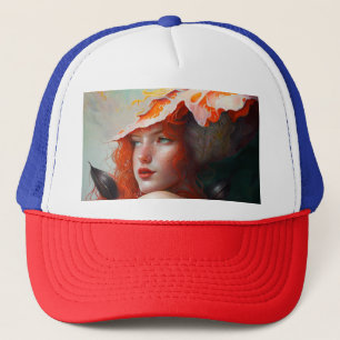 Beautiful Artistic Abstract Red Haired Ginger Girl Trucker Hat