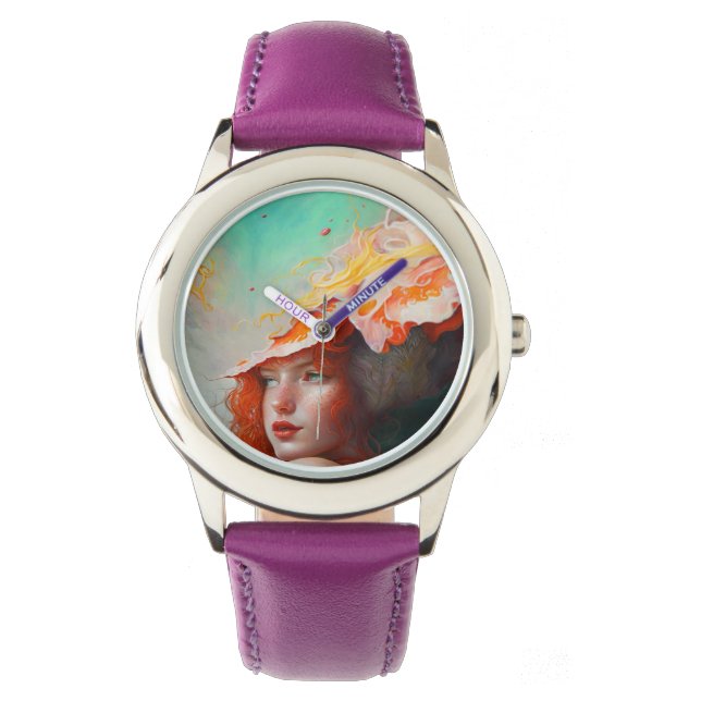 Beautiful Artistic Abstract Red Haired Ginger Girl Watch (Front)