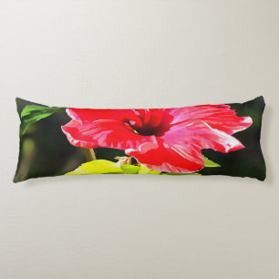 Beautiful Artistic Red Tropical Hibiscus Flower Body Cushion
