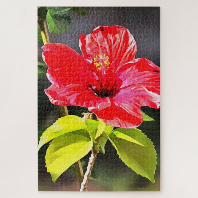 Beautiful Artistic Red Tropical Hibiscus Flower Jigsaw Puzzle (Vertical)