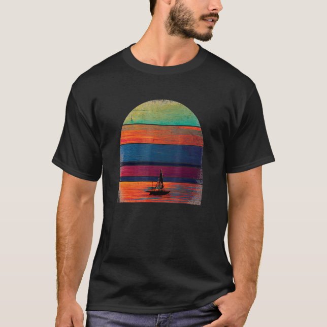 Beautiful Artistic Sailboat Sunset Painting Retro  T-Shirt (Front)