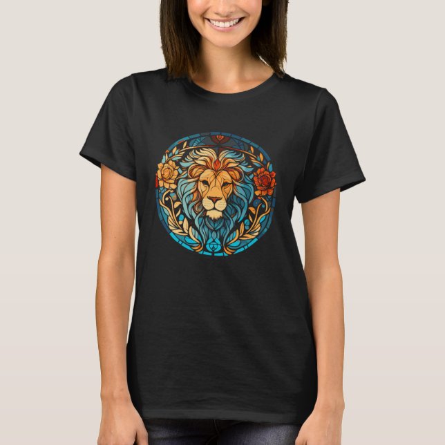 Beautiful Artistic Stained Glass Style Lion T-Shirt (Front)