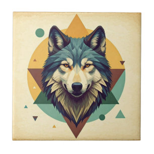 Beautiful artistic vintage geometric wolf Brown Tile