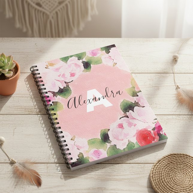 Beautiful Artistic Watercolor Pink Roses With Name Notebook (Creator Uploaded)