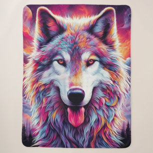 Beautiful Artistic Wolf Dog Sherpa Blanket