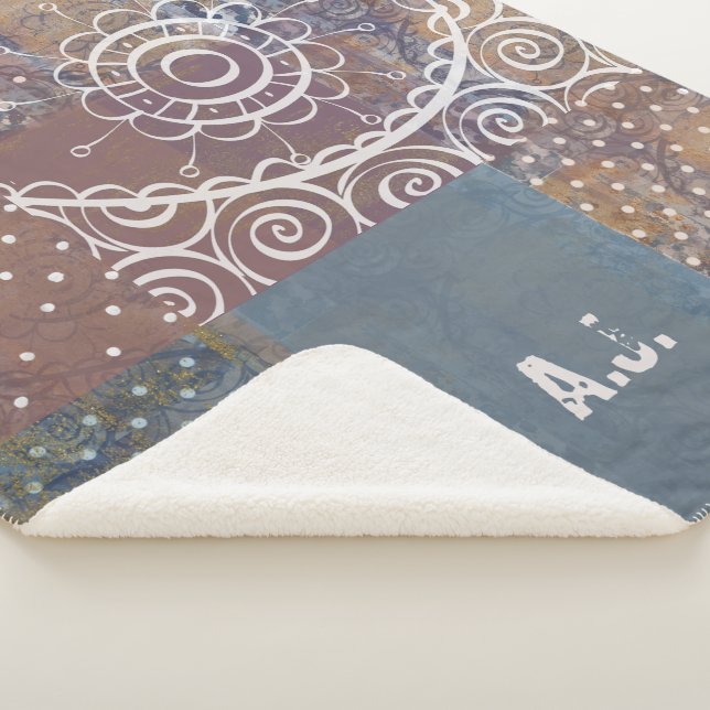 Beautiful artsy industrial blue brown faux copper  sherpa blanket (3/4)