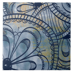 Beautiful artsy industrial blue grey faux copper tile