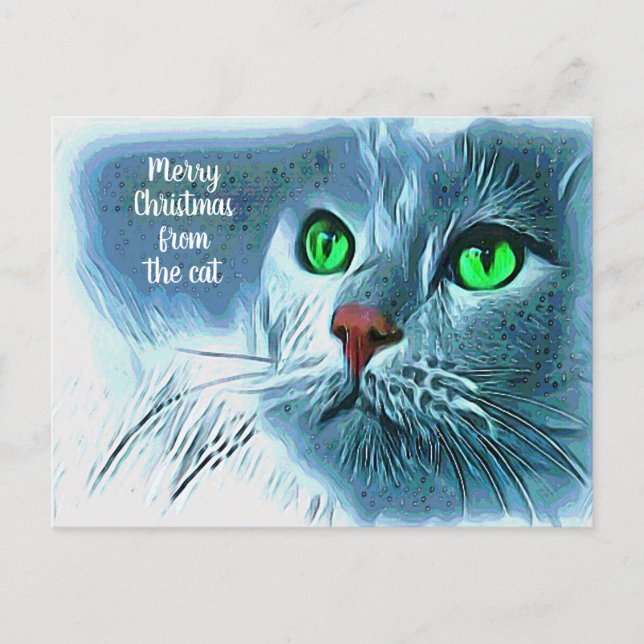 Beautiful Artsy Merry Christmas from the Cat Postcard (Front)