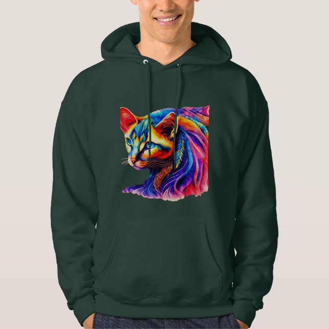 Beautiful artwork of a colourful cat hoodie (Front)