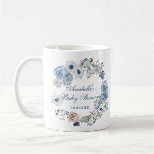 Beautiful Ash Blue Floral Baby Shower Coffee Mug