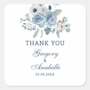 Beautiful Ash Blue Floral Wedding Square Sticker