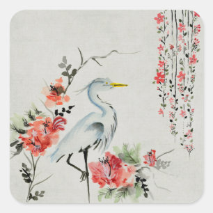 beautiful Asian crane bird Square Sticker