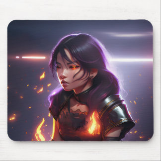 Beautiful Asian Girl Shoots Fire From Eyes Mouse Mat