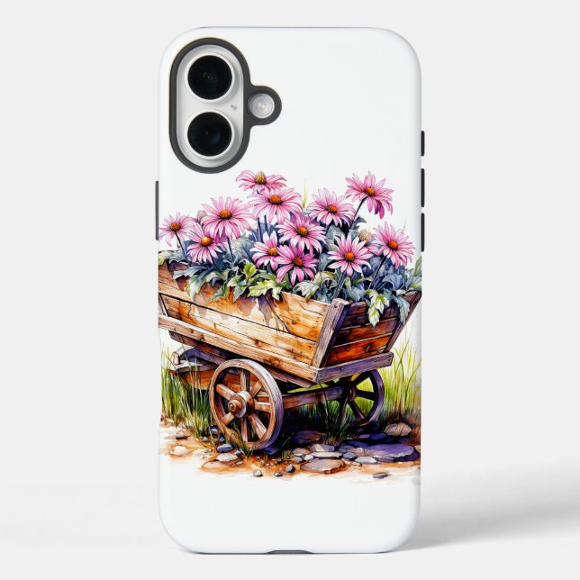Beautiful Aster Flowers In A Wheel Barrel Case-Mate iPhone Case (Back)
