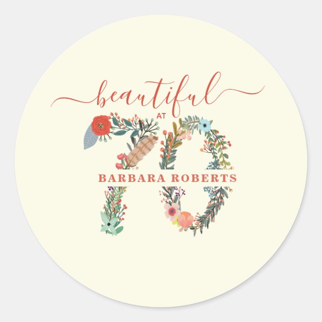 Beautiful at 70 Birthday Party Sticker (Front)