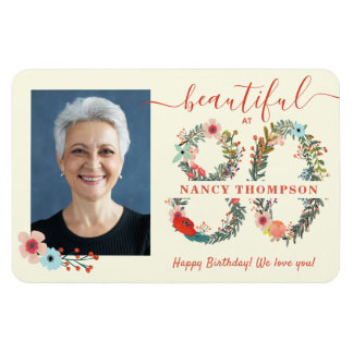 Beautiful at 80 Birthday Floral Number Poster Magnet