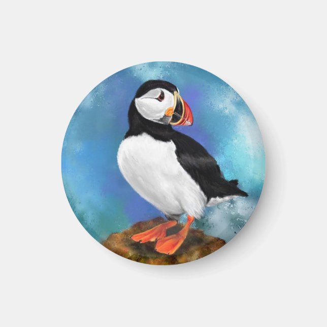 Beautiful Atlantic Puffin Bird Magnet - Painting (Front)