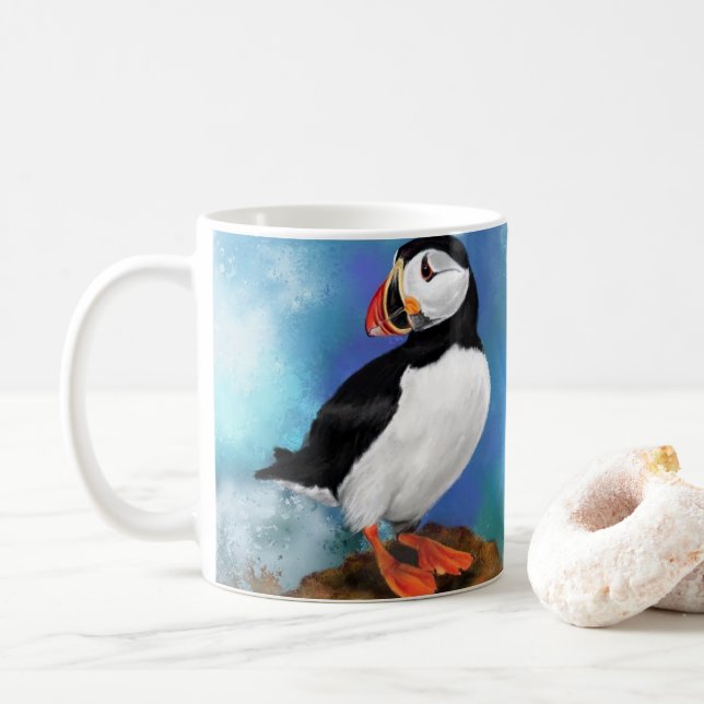 Beautiful Atlantic Puffin Bird Mug (With Donut)