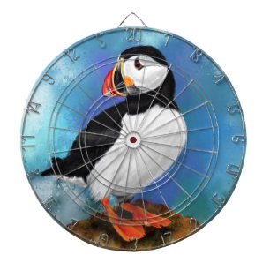 Beautiful Atlantic Puffin Bird Painting Migned Art Dartboard