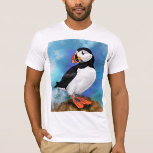 Beautiful Atlantic Puffin Bird Painting Migned - T-Shirt