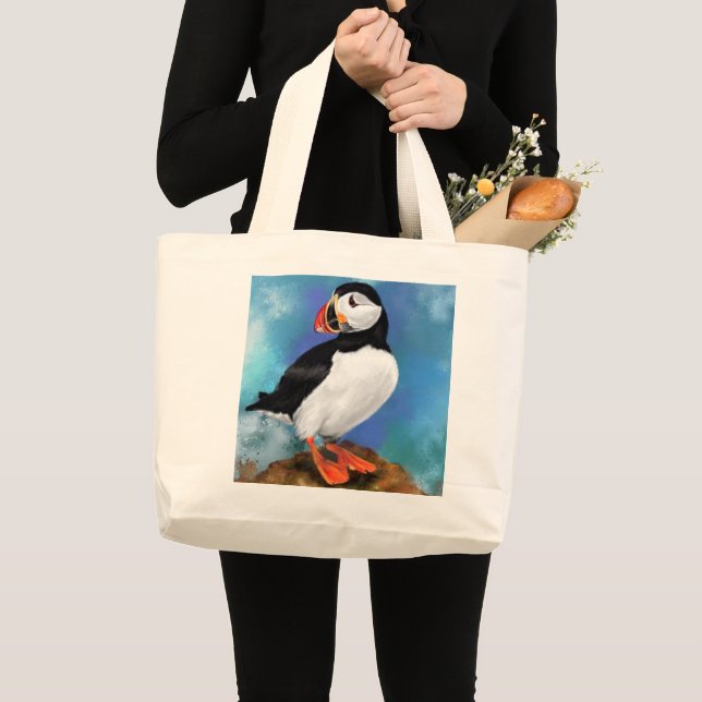 Beautiful Atlantic Puffin Bird Painting Tote Bag (Front (Product))