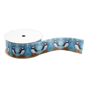 Beautiful Atlantic Puffin Birds Ribbon Grosgrain Ribbon