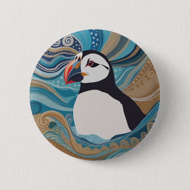 Beautiful Atlantic Puffin Ocean Waves 6 Cm Round Badge (Front)