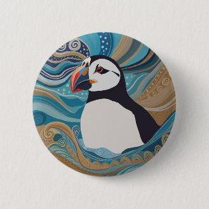 Beautiful Atlantic Puffin Ocean Waves 6 Cm Round Badge