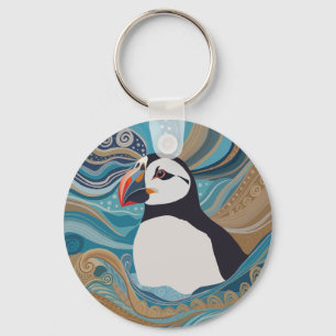 Beautiful Atlantic Puffin Ocean Waves Key Ring