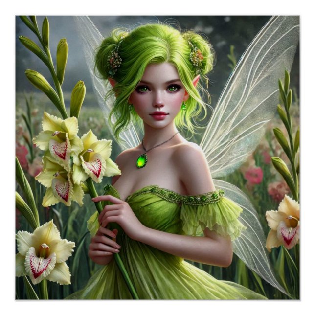 Beautiful August Fairy in Gladioli Poster (Front)