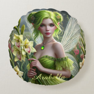 Beautiful August Fairy in Gladioli Round Cushion