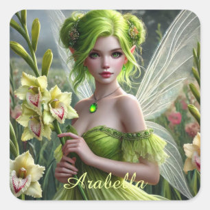Beautiful August Fairy in Gladioli Square Sticker