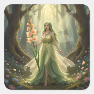 Beautiful August Peridot Fairy Square Sticker