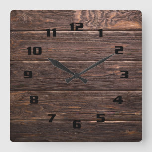 Beautiful authentic looking wood horizontal print square wall clock