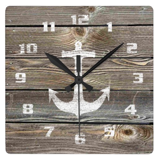 Image of Beautiful authentic looking Wood Rustic Nautical Square Wall Clock