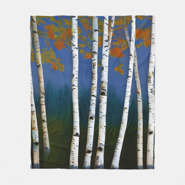 Beautiful Autumn Birch Fleece Blanket (Front)