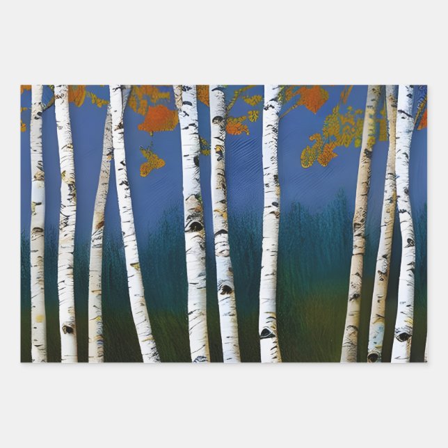 Beautiful Autumn Birch Wrapping Paper Sheet (Front 3)