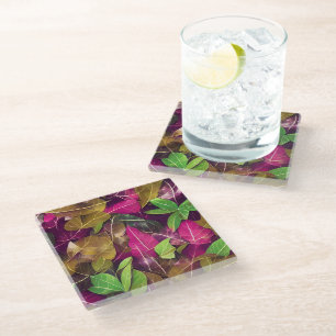 Beautiful Autumn Fall Leaves Pattern Glass Coaster