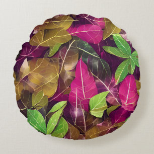Beautiful Autumn Fall Leaves Pattern Round Cushion