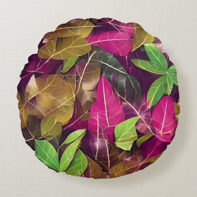 Beautiful Autumn Fall Leaves Pattern  Round Cushion (Front)