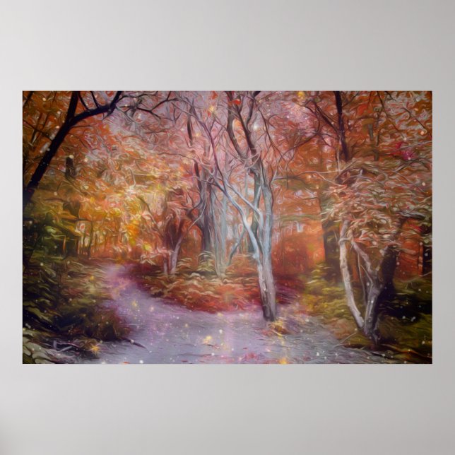 Beautiful Autumn Fantasy Art Forest Path Poster (Front)